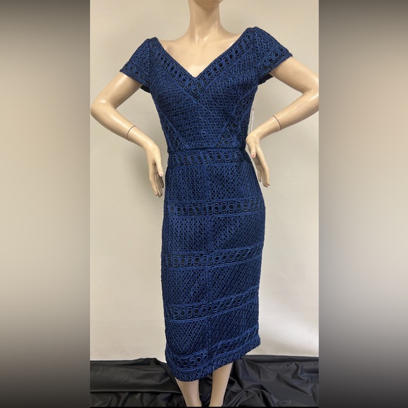 JS collections basketweave with Chevron stripes cap sleeves cocktail dress - Picture 11 of 12